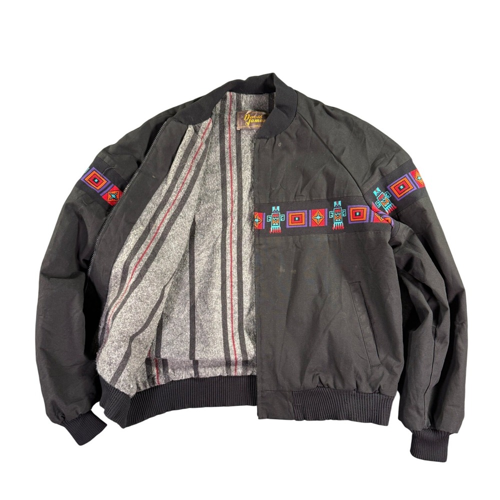 Vintage‎ Davis James Bomber Jacket Mens XL Black Southwestern Thunderbird USA